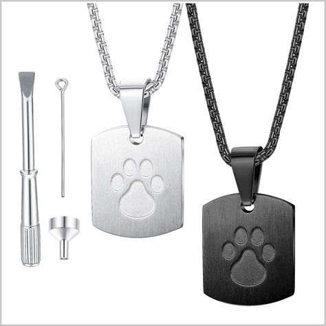 Jstyle 2Pcs Urn Necklace for Ashes for Pet Paw Print Memorial Ash Pendant Necklace Paw Print Memorial, Pet Ashes Jewelry, Pet Paw Print, Remembrance Jewelry, Memorial Pendant, Urn Pendant, Pet Ashes, Urn Necklace, Ashes Jewelry