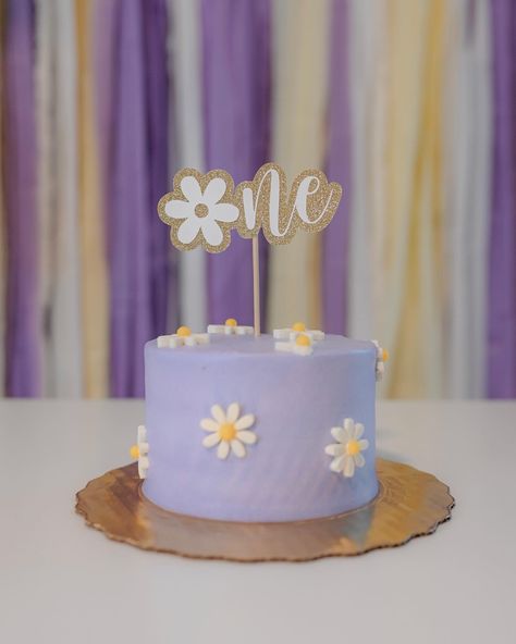 Purple Daisy Birthday Cake, Purple Daisy Birthday Party, 1st Birthday Purple Theme, Purple Daisy Theme Birthday, Daisy 1st Birthday Photoshoot, Diy Daisy Cake, Purple 1st Birthday Party, Purple First Birthday Party, First Birthday Girl Daisy Theme