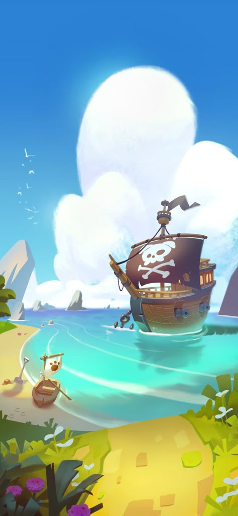 ArtStation - Pirate Bay, Annika Maar Pirate Illustration Concept Art, Poster Pmr, Pirate Background, Pirate Battle, Materials For Editing, Ocean Games, Pirate Illustration, Slot Game Art, Pirates Illustration