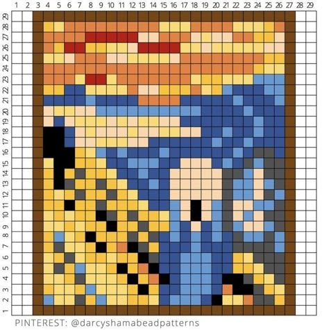 Famous Art Pixelated, Pixel Art Famous Painting, Van Gogh Pixel Art, Scream Pixel Art, Painting Pixel Art, Pixel Art Painting, Pixel Painting, Cross Stitch Painting, Modele Pixel Art