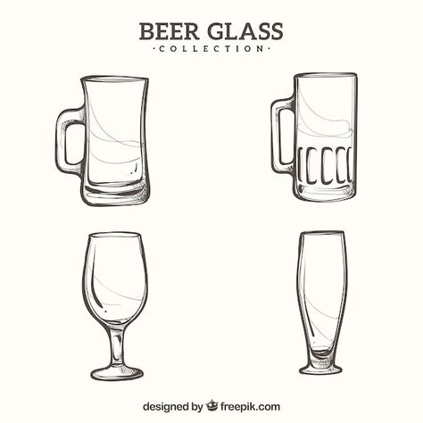 Beer Glass Tattoo, Drinks Drawing, Glass Tattoo, Drawing Guides, Mug Collection, Graphic Design Lessons, Glass Mug, Guided Drawing, Vector Hand