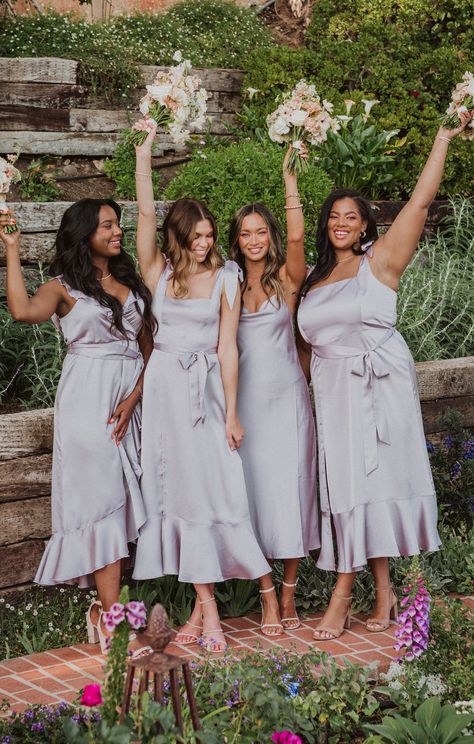 Bridesmaid Fabric Swatch ~ Dusty Purple Luxe Satin – Show Me Your Mumu Lavendar Bridesmaids Dresses, Dusty Purple Bridesmaid Dresses, Light Purple Bridesmaid Dresses, Lilac Bridesmaid, Silk Bridesmaid Dresses, Lavender Bridesmaid, Purple Bridesmaid Dress, Lavender Bridesmaid Dresses, Tea Length Bridesmaid Dresses