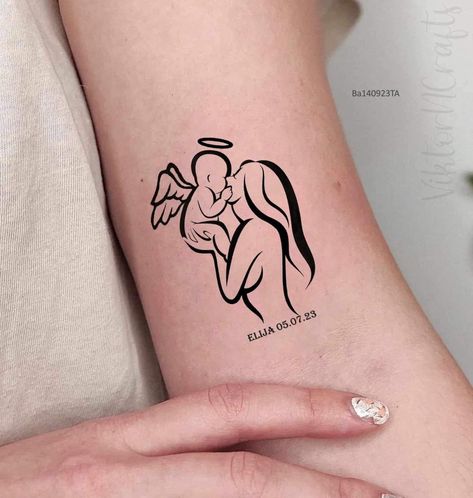 Baby Memorial Tattoos, Baby Angel Tattoo, Tattoo Meaningful, Tattoo Angel, Angel Bebe, Meaningful Tattoo, Tasteful Tattoos, Tatuaje A Color, Memorial Tattoos