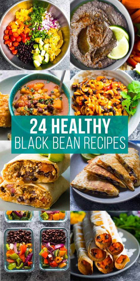 collage image that says 24 healthy black bean recipes Black Beans Lunch Ideas, Lunch With Black Beans, Black Beans Breakfast Recipes, Lunches With Black Beans, Healthy Meals With Black Beans, Ww Black Bean Recipes, Lunch Ideas With Black Beans, Meal Prep Black Beans, Meal Prep With Black Beans