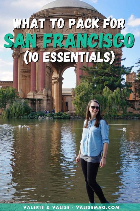 Planning a trip to San Francisco? Here's what to pack for a trip to San Francisco – including 10 essentials many people forget to pack. Whether you want to visit the Golden Gate Bridge, explore the Mission District, or visit Alcatraz, this San Francisco packing list will make sure you don't forget anything and have a great trip. #sanfrancisco #packinglist San Francisco Capsule Wardrobe Fall, Cute San Francisco Outfits, Northern California Packing List, San Francisco Capsule Wardrobe, Outfits To Wear In San Francisco, Fall Outfits San Francisco, What To Pack For San Francisco, How To Dress For San Francisco, Outfits For San Francisco Summer