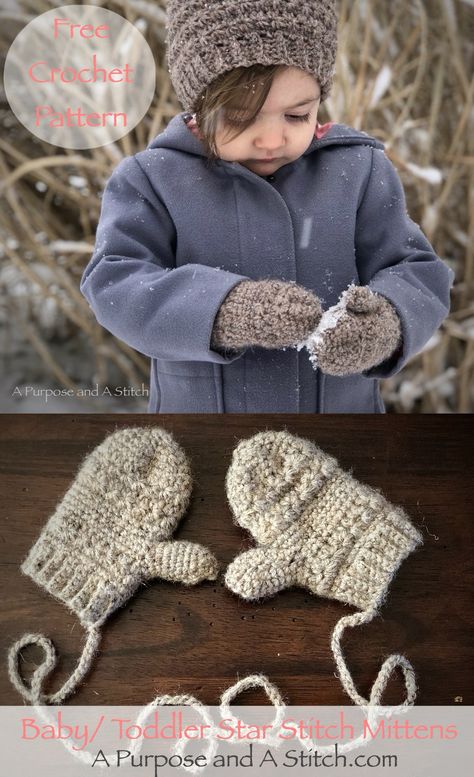 Baby/Toddler Star Mittens- Free Pattern - A Purpose and A Stitch Crochet Baby Mittens, Crochet Mittens Free Pattern, Toddler Mittens, Crochet Mittens Pattern, Baby Gloves, Kids Mittens, Beanie Hat Pattern, Knitted Mittens, Crochet Toddler