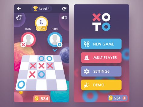 X O Game Design by Rudy Chidiac on Dribbble X O Game, Puzzle Game Ui, Emoji Puzzle, Game Gui, Ui Game, Gameboy Color, Games Design, Presentation Ideas, Creative Presentation