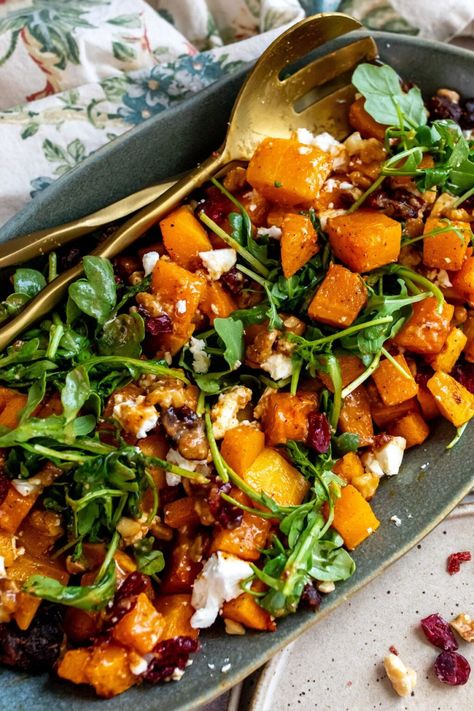 Butternut Squash Feta Salad  - Sailor Bailey Date Vinaigrette, Date Dressing, Butternut Squash Feta, Healthy Fall Salads, Butternut Squash Side Dish, Sailor Bailey, Autumn Salad Recipes, Thanksgiving Salad, Bio Food