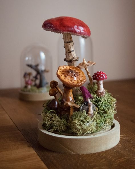 Enchanted Mushroom Forest, Tiny Astronaut, Glass Diorama, Enchanted Mushroom, Cloche Decor, Giant Mushroom, Tiny Mushroom, Mushroom Crafts, Mushroom Forest