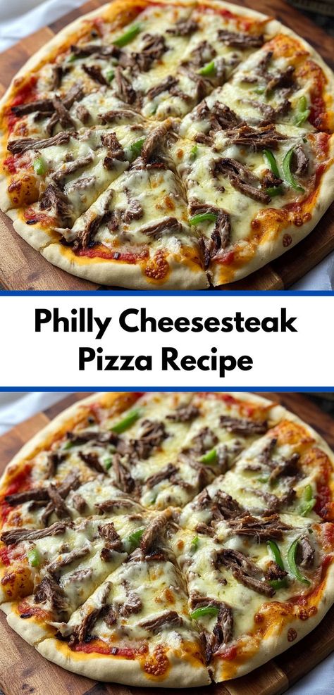 Looking for unique dinner ideas? Try our Philly Cheesesteak Pizza Recipe! A delicious fusion of pizza recipes and cheesesteak recipe, perfect for steak dinner ideas, pizza dinner ideas, or dinner for two. Dinner Recipes Pizza, Unique Dinner Ideas, Philly Cheesesteak Pizza, Philly Cheese Steak Pizza, Cheesesteak Pizza, Steak Dinner Ideas, Unique Pizza Recipes, Dinners Ideas, Cheese Pizza Recipe