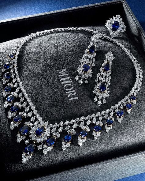 sapphire-ring/ Sapphire diamond set from MIIORI fall 2016 collection Expensive Necklaces, Sapphire Jewelry Set, Sapphire Necklaces, قلادات متدلية, Gelang Manik-manik, Autumn Necklace, 2016 Fall, Expensive Jewelry Luxury, Diamond Necklace Designs