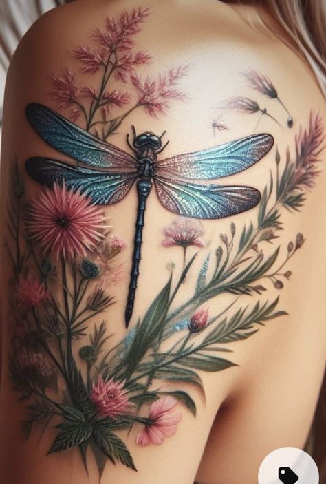 Realism Dragonfly Tattoo, Dragonfly Color Tattoo, Dragon Fly Back Tattoo, Colorful Dragonfly Tattoo, Damselfly Tattoo, Dragonfly Tattoo Color, Dragonfly Tattoo For Women, Dragonfly Tattoo Meaning, Dragonfly Tattoo Design With Flowers