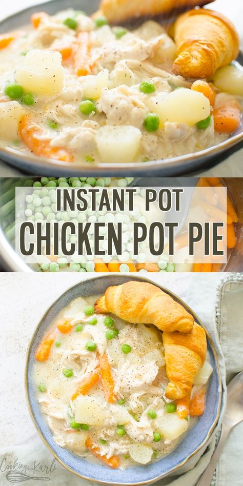 Instant Pot Chicken Pot Pie is all of the flavor from the classic oven baked favorite all made in under 30 minutes! From the perfectly cooked potatoes and carrots to the tender, shredded chicken this one pot, dump & start Instant Pot meal will be your family's favorite! |Cooking with Karli| #chickenpotpie #instantpot #pressurecooker #comfortfood #chicken #onepotmeal #dumpandstart Instant Pot Chicken Pot Pie, Instapot Recipes Chicken, Cooked Potatoes, Best Chicken Pot Pie, Cooking With Karli, Chicken Cooking, Chicken Pot Pie Soup, Pot Pie Soup, Pot Pies Recipes