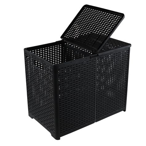 PRICES MAY VARY. Unfolded Size: 21.26" x 13.39" x 17.32" 2 section laundry hamper made of durable plastic, sturdy, easy to clean, dry fast Large capacity, with 2 compartments, suitable for storing toys, clothes, blankets etc Mesh plastic basket promotes air flowing, fresher and cleaner Removable lid can hide odor and dirty clothes under, cut-out handles for easy moving basket to other places 2 sections folding laundry hamper Double Hamper, Black Laundry, Folding Laundry Basket, Hamper With Lid, Laundry Basket With Lid, Laundry Hamper With Lid, Laundry Hampers, Dirty Clothes Storage, Laundry Sorter