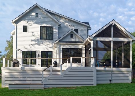 Modern, Airy, Northern Virginia Deck and Porch - Modern - Deck - DC Metro - by Core Outdoor Living | Houzz Modern Deck Ideas, Deck Skirting Ideas, Porch Modern, Skirting Ideas, Screen Porches, Deck Skirting, Platform Deck, Contemporary Deck, White Deck