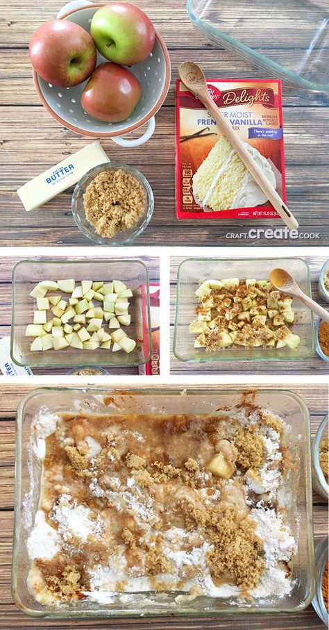 If you want your tummy to be happy, then you'll want to make this yummy Apple Dump Cake! The whole family will love you. Fresh Apple Dump Cake Recipes, Carmel Apple Dump Cake With Fresh Apples, Dump And Bake Desserts, Easy Apple Dump Cake Fresh Apples, Apple Brown Betty Dump Cake, Apple Cobbler With Cake Mix Easy Fresh Apples, Apple Cinnamon Dump Cake Recipes, Apple Desserts Easy Quick Dump Cakes, Cake Box Apple Crisp