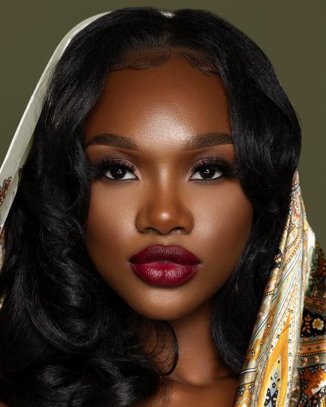 Editiorial Portrait headshot. Dark skin with red lipstick. Lipstick For Men, Mob Wife Makeup, Dark Red Lipstick, Dark Skin Models, Lipstick Dark Red, Lipstick For Dark Skin, Makeup For Black Skin, Red Makeup, Mob Wife