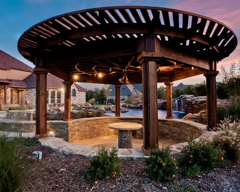 cool round gazebo Round Gazebo, Hot Tub Pergola, Pergola Cost, Pergola Decorations, Curved Pergola, Gazebo Ideas, Pergola Pictures, Steel Pergola, Cheap Pergola