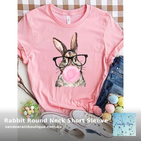 😍 Rabbit Round Neck Short Sleeve T-Shirt 😍 by Sandee Rain Boutique starting at $81.00 * Features: Basic style * Sheer: Opaque * Stretch: Slightly stretchy * Material composition: 100% Polyester * Care instructions: Machine wash cold. Tumble dry low. * Imported * Product measurements: S:Top Length 26.77 in, Sleeve Length 8.07 in, Bust 38.58 in, Shoulder 17.32 in M:Top Length 27.56 in, Sleeve Length 8.27 in, Bust 40.16 in, Shoulder 17.72 in L:Top Length 28.35 in, Sleeve Length 8.66... Monochrome Rainbow, Princess Era, Texas Graphic, Cherry Graphic, Peach Graphic, Lobster Print, Bunny Graphic, Egg Pattern, Pink Glasses