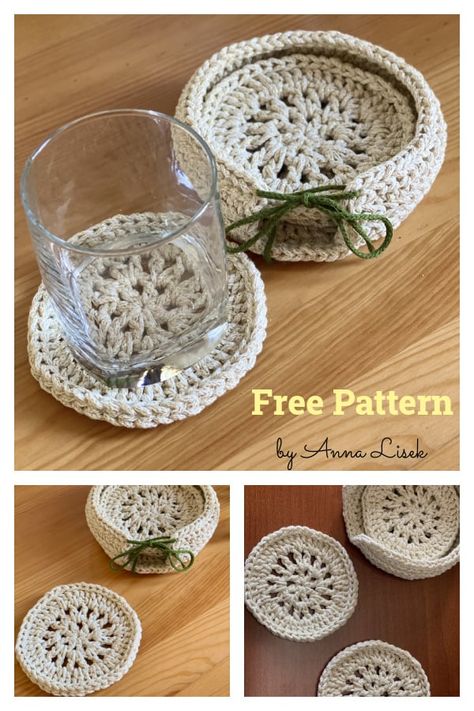 Granny Square Pattern Free, Coaster Tutorial, Crocheted Coasters, Crochet Placemat Patterns, Crochet Coasters Free Pattern, Crochet Christmas Gifts, Crochet Heart Pattern, Cozy Crochet Patterns, Crochet Coaster Pattern