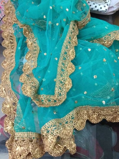 Dupatta For Lehenga, Sequence Fabric, Designer Dupatta, Bridal Dupatta, Lehenga Suit, Golden Lace, Punjabi Outfits, Vert Turquoise, Kurti Designs Party Wear