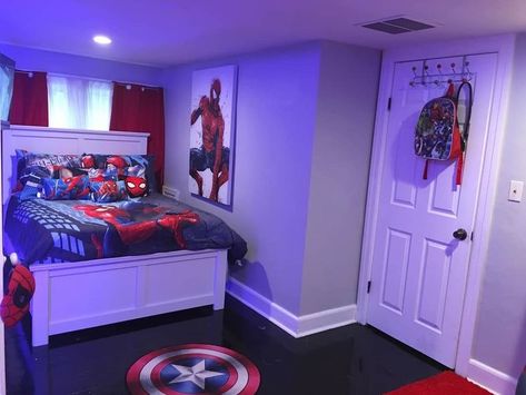 Kid Boy Room Ideas, Spiderman Room Ideas Theme Bedrooms, Son Room Ideas, Spiderman Themed Room, Room Ideas Spiderman, Spider Man Bedroom Ideas Little Boys, Spider Man Toddler Room, Avenger Bedroom Ideas, Kids Boy Room Ideas