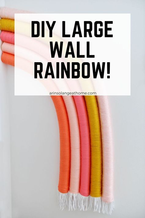 Check out this tutorial for a DIY Large wall rainbow art! This creates a beautiful aesthetic in a bedroom or nursery. Step by step instructions for how to create this large wall art on a budget using pool noodles and yarn! Rainbow Diy Decor Wall Art, Diy Big Wall Decor, Girls Room Diy Decor, Rainbow Wall Art Diy, Pool Noodle Rainbow, Diy Rainbow Decorations, Autumn Bed, Wall Art On A Budget, Wall Rainbow