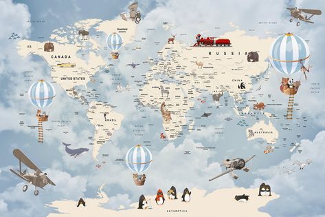 Home Map, Map Wall Mural, Animal Mural, World Map Wallpaper, Map Wallpaper, Kids Room Wallpaper, House Map, Create Your Own Wallpaper, Standard Wallpaper