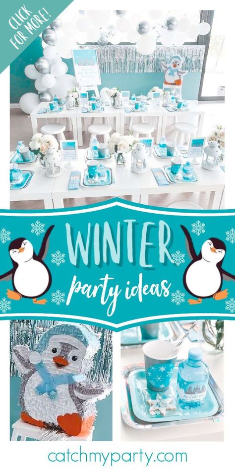 Don't miss this sweet winter wonderland birthday party! The penguin pinata is adorable! See more party ideas and share yours at CatchMyParty.com #catchmyparty #partyideas #winter #winterparty #penguin #penguinparty #winterwonderland Arctic Animals Birthday Party, Penguin Birthday Party Girl, Penguin Pinata, Penguin Birthday Party Ideas, Penguin Party Ideas, Winter Wonderland Themed Party, Winter Wonderland Party Ideas, Penguin Themed Birthday Party, Wonderland Party Ideas