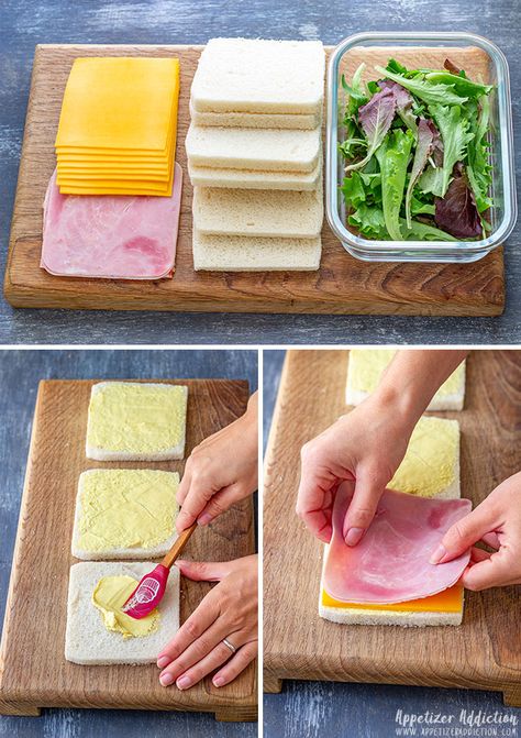 Recept Sandwiches, Ham And Cheese Sandwiches, Tea Party Sandwiches, Fest Mad, Appetizer Sandwiches, Afternoon Tea Recipes, Party Sandwiches, Mini Sandwiches, Finger Sandwiches