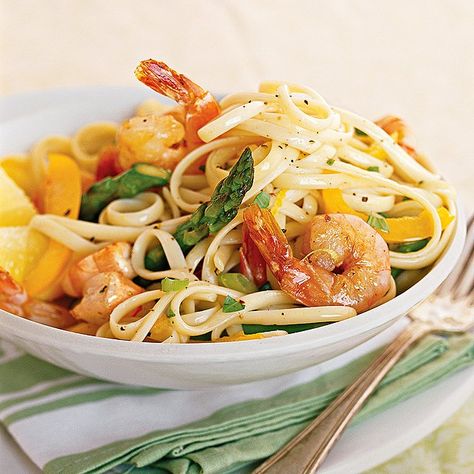 Basil-Lemon Shrimp Linguine Recipe | EatingWell Pescetarian Meals, Shrimp Linguine Recipe, Basil Shrimp, Shrimp Linguine, Shrimp Fettuccine, Linguine Recipes, Lemon Shrimp, Shrimp And Asparagus, Lemon Basil