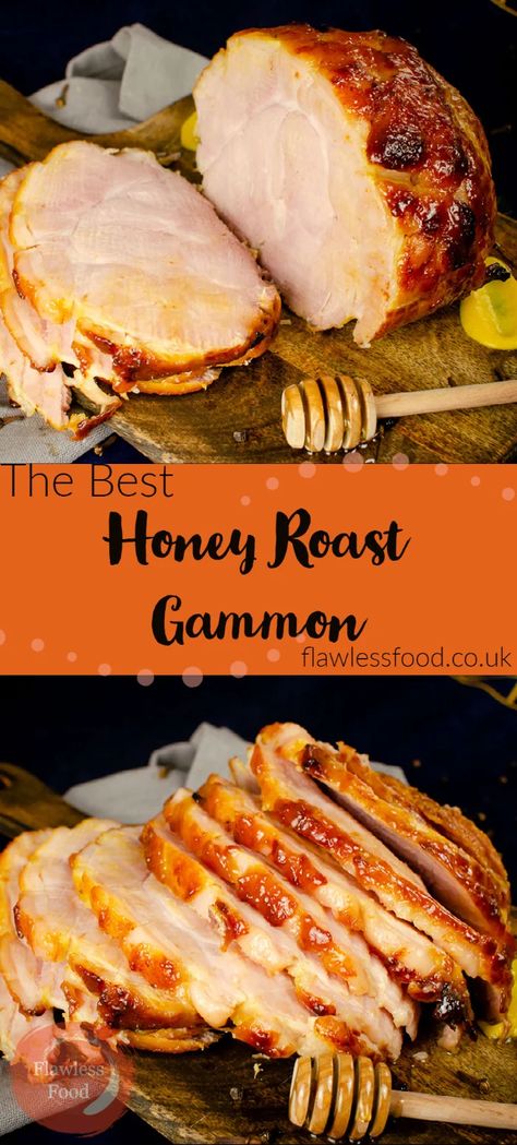 We show you how to cook the best honey roast gammon joint. We give you the cooking time per kg for how long to boil gammon in a pan, as well as the instant pot/pressure cooker gammon method. A simple honey and mustard glaze is poured over the boiled ham before being oven-roasted giving a delightful sticky, sweet taste. Most popular at Christmas, but we love it all year round for a delicious Sunday Roast dinner and leftover slices of ham are perfect for lunch! Honey Roast Gammon, Baked Gammon, How To Cook Gammon, Roast Gammon, Honey Roast Ham, Gammon Recipes, Cooking With Honey, Sunday Roast Dinner, Roast Dinners