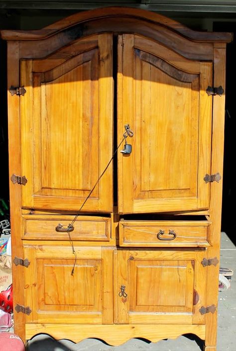 Repurposed Tv Armoire Ideas, Redo Armoire Diy Ideas, Armoire Top Decorating Ideas, Repurpose Armoire Ideas, Repurposed Armoire Ideas, Armoire In Living Room, Dark Farmhouse Decor, Armoire Redo, Armoire Pantry