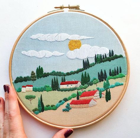 Italian Landscape, Mantle Piece, Dmc Embroidery Floss, Embroidery Craft, Hand Art, Hand Embroidery Patterns, Embroidery Inspiration, Embroidery Tutorials, Hoop Art