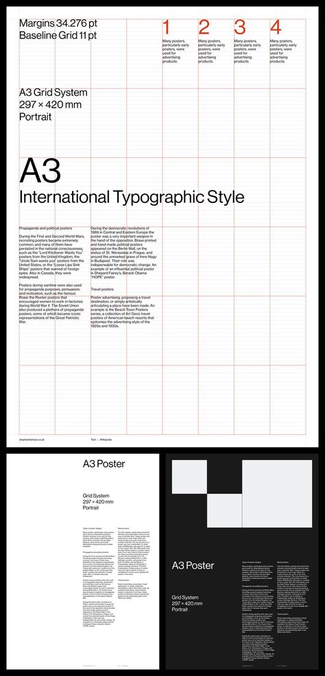 A3 International Typographic Style Poster Grid System InDesign Graphic Design Grid System, Column Grid Poster, Modular Grid Poster, Grids Layout Design, Grids In Graphic Design, Swiss Design Grid System, Indesign Poster Design, Modular Poster Design, Grid In Graphic Design