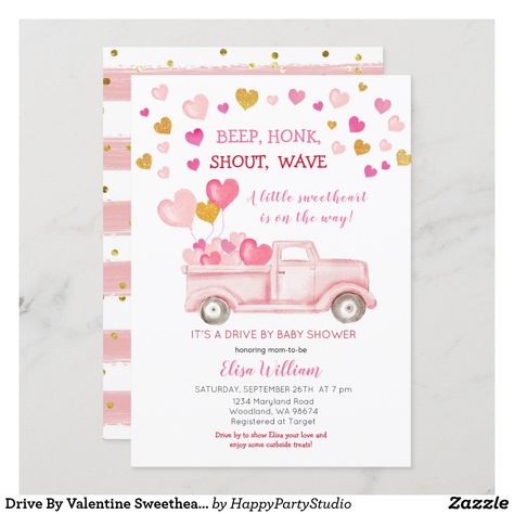 Drive By Valentine Sweetheart Baby Shower Invitation Pumpkin Patch Birthday Party, Fall First Birthday, Pumpkin Patch Birthday, Fall 1st Birthdays, Pumpkin First Birthday, Autumn Invitations, Fall Girl, Pink Truck, Truck Birthday