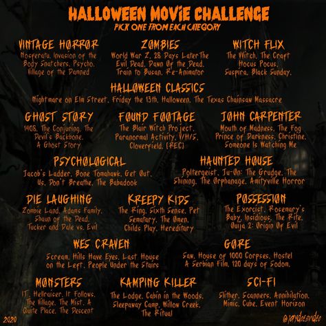 Halloween Movie Challenge, Movie Challenge, Horror Movies List, Horror Movie Night, Holiday Movie Night, Halloween Writing, Halloween Movie Night, Blair Witch, Spooky Movies