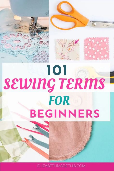 As you learn to sew, you're quickly realize there's a lot of sewing words out there. For every sewing beginner, here is a list of 101 sewing techniques, sewing terms that'll clear up confusion and help you begin to understand how to do many of the things sewists do on a regular basis in their sewing. This list is a must read if you're interested in learning to sew. Sewing Classes For Beginners, Sewing Machine Beginner, Sewing Piping, Sewing Terms, Teaching Sewing, Beginners Sewing, Sewing Machine Basics, Sewing Courses, Sewing Business