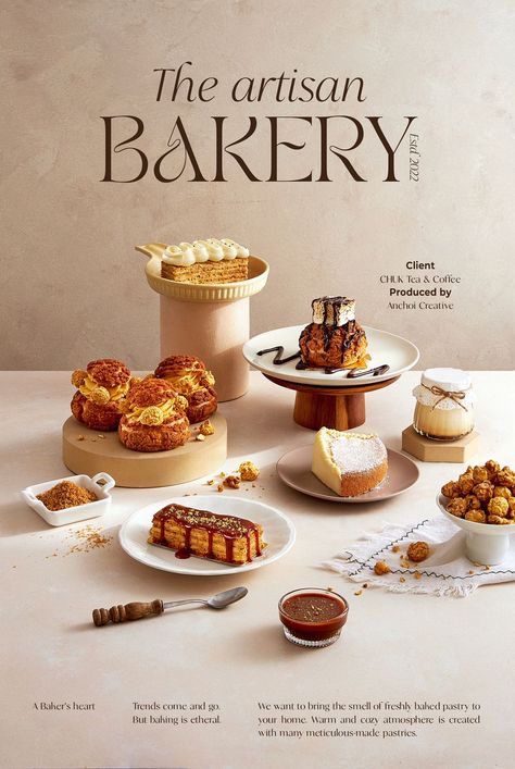 Bakery Advertising Ideas, Pastries Photoshoot, Menu Bakery Design, Pastry Photography Styling, Bakery Photoshoot, Event Planning Flyer, Bakery Poster, Food Photography Cake, Dessert Book