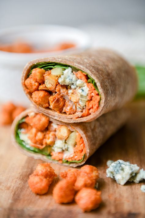 Buffalo Chickpea Wrap, Buffalo Chickpeas, Chickpea Wrap, Buffalo Chickpea, Buffalo Recipe, Meatless Meal, Meatless Main Dishes, Chickpea Recipes, Vegetarian Recipe