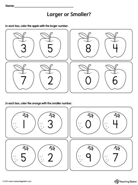 Larger or Smaller Numbers 1-9 Printable Worksheet. Larger or smaller number comparison preschool worksheet. Which Number Is Bigger Kindergarten, Smaller Number Worksheet, Comparing Numbers Kindergarten, Comparing Numbers Worksheet, Holiday Math Worksheets, Counting Worksheets For Kindergarten, Number Worksheets Kindergarten, Number Worksheet, Worksheets For Class 1