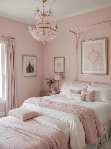 Hot Pink Bedrooms, Light Pink Bedrooms, Pink Canopy, Blush Pink Bedroom, Fur Pillows, Pink Bedroom Design, Pink Bedroom Decor, Dekorasi Kamar Tidur, Casa Vintage