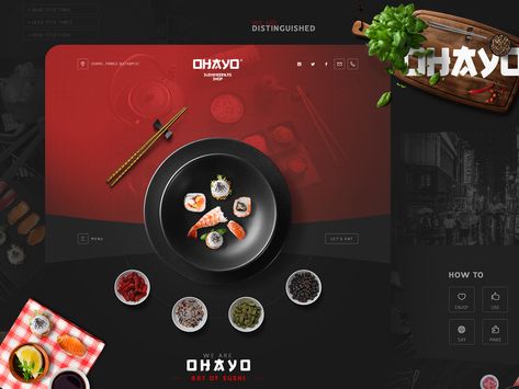 🍣OHAYO FOOD - Landing page by Ahmed Hendawi on Dribbble Food Website Design, Chinese Food Restaurant, Restaurant Website Design, Food Web Design, Restaurant Website, Websites Design, Sushi Restaurant, Responsive Website Design, Startup Company