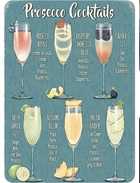 Prosecco Cocktail Recipes, Resep Koktail, Gordon's Gin, Fest Mad, Prosecco Cocktails, Boozy Drinks, Läcker Mat, Cocktail Drinks Recipes, Alcohol Drink Recipes