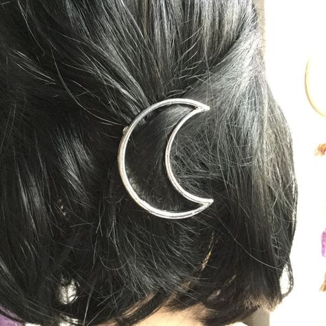 Moon Hair Clip, Glyphs Symbols, Olive Hair, Moon Hair, Hair Clip Accessories, Silver Hair Accessories, Silver Hair Clip, Gold Hair Clips, Hair Chains