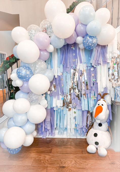 Frozen Yard Decorations, Outdoor Frozen Birthday Party, Frozen 1st Birthday Party, Frozen Backdrop, Gracie Birthday, Backdrop Fringe, Frozen 3rd Birthday, Birthday Photo Backdrop, Frozen Birthday Party Cake