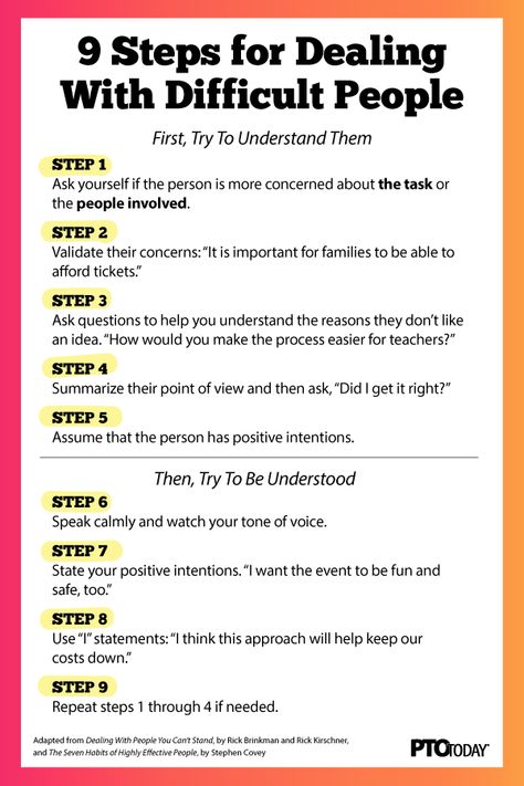 These steps might not make it *easy*...but they'll get you closer to a solution with (we hope) less frustration. Click to read the full details. Difficult People Quotes, Working With Difficult People, Huddle Board, Strategy Quotes, Therapy Notes, Pto Today, Assertive Communication, 2023 Goals, Dealing With Difficult People