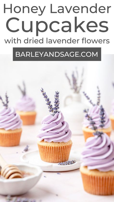 Blueberry Lavender Cupcakes, Chocolate Lavender Cupcakes, Vanilla Lavender Cupcakes, Lavender Flower Birthday Party Ideas, Honey Lavender Cake Recipe, Baking With Lavender Syrup, Honey Lavender Pie, Lavender Honey Cupcakes, Lavender Cupcakes Recipe