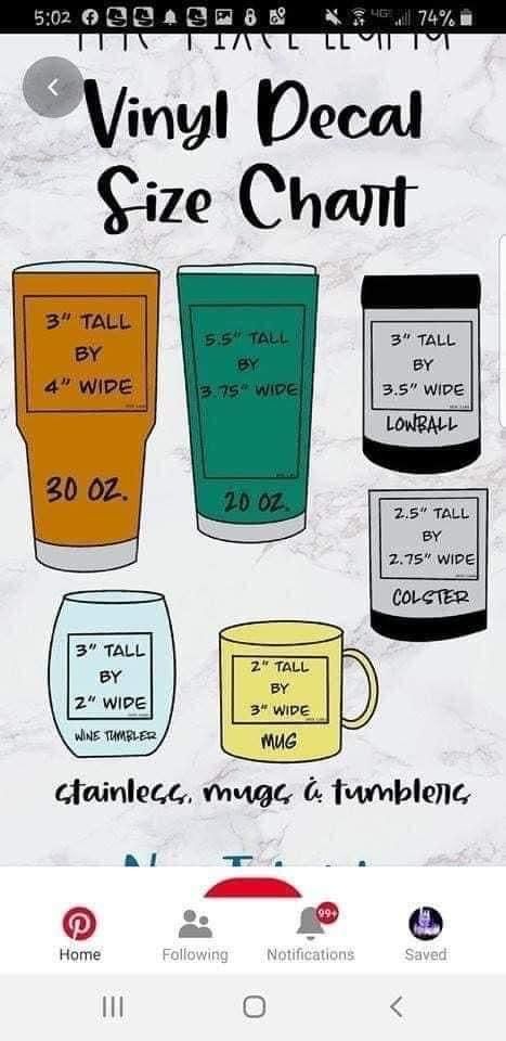 Decal Size Chart, Cricut Explore Air Projects, Vinyle Cricut, Cricut Supplies, Cricut Explore Projects, Projets Cricut, Maker Project, Cricut Projects Beginner, Custom Tumbler Cups