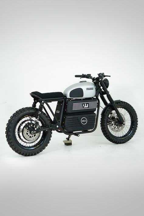 Custom electric scrambler by Crooked Motorcycles E Motorcycle, Electric Scrambler, Custom Electric Bike, Electric Cycle, Electric Transportation, Concept Motorcycles, Cafe Racer Motorcycle, Electric Bikes, Motorcycle Design